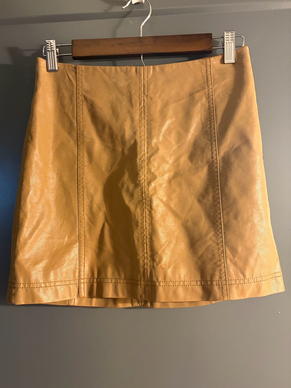 Free People Vegan Leather Camel Brown Mini Skirt Size 2